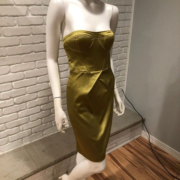 CHARTRUESE BUSTIER CORSET DRESS STRUCTURED BONED BUSTIER HIGH WAIST BELOW KNEE - Picture 1 of 15